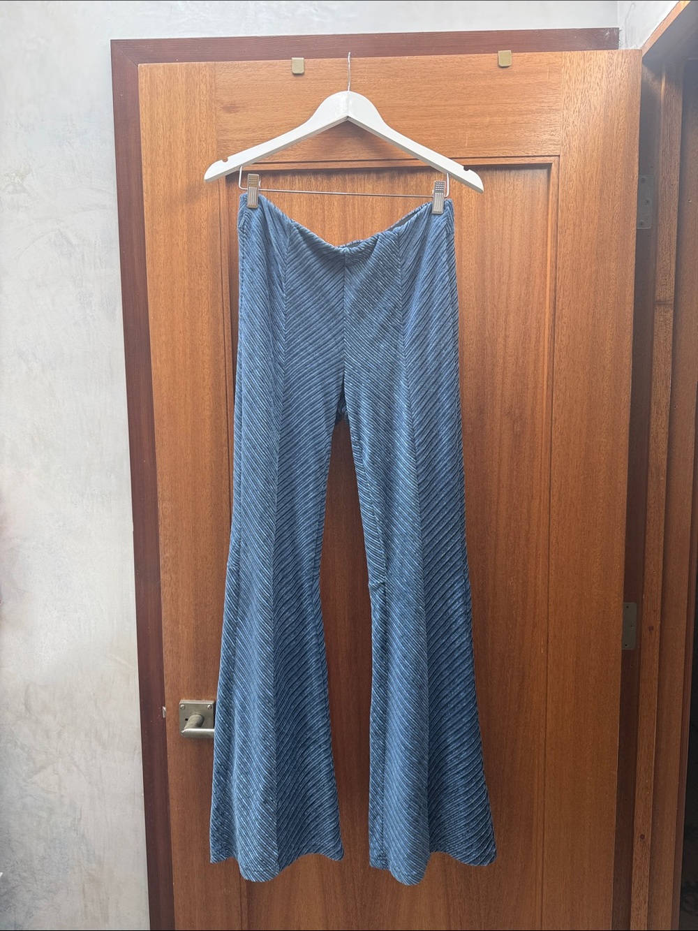 Free People Blue Flared Textured Velvet Pants